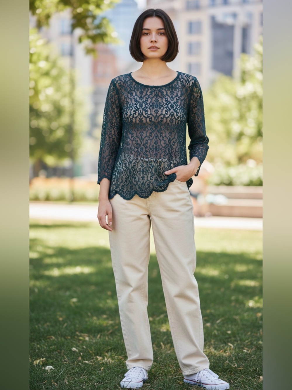 Loft Women's XS Green Sheer‎ Lace Floral Top Dark Romantic Whimsigoth Grunge